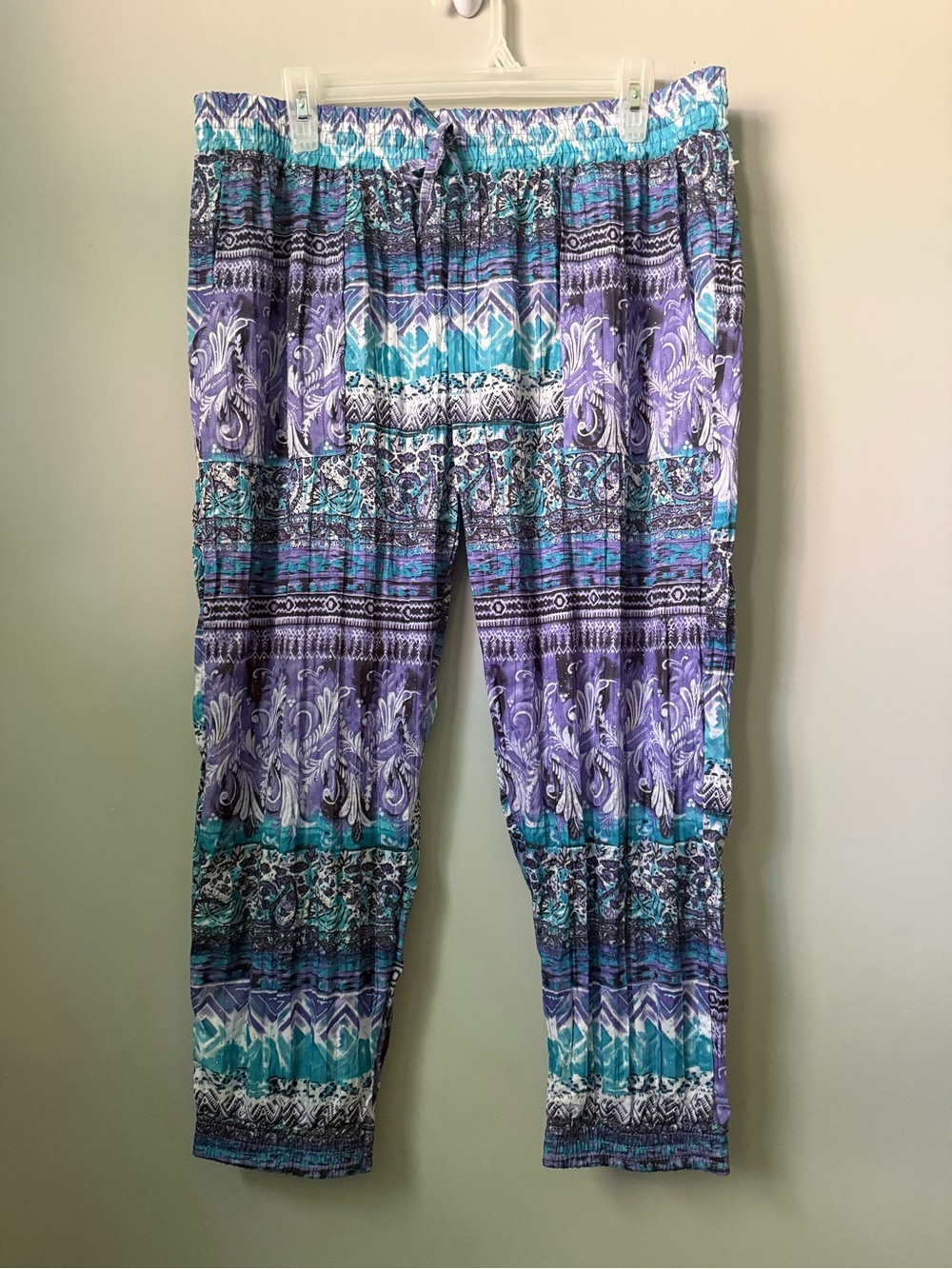 Women's Teal & Purple Patterned Elastic-Waist Joggers